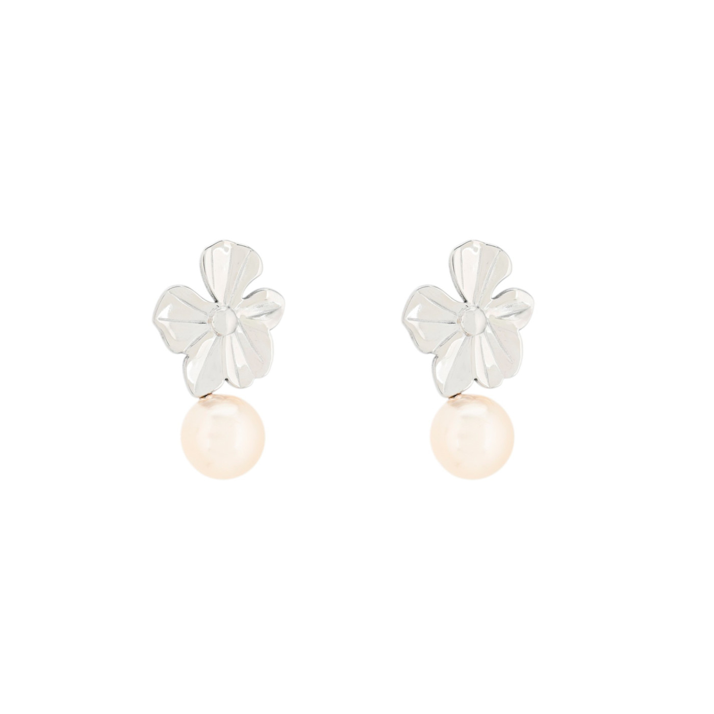 Boucles d\'oreilles pendantes en acier fleur et perle GB