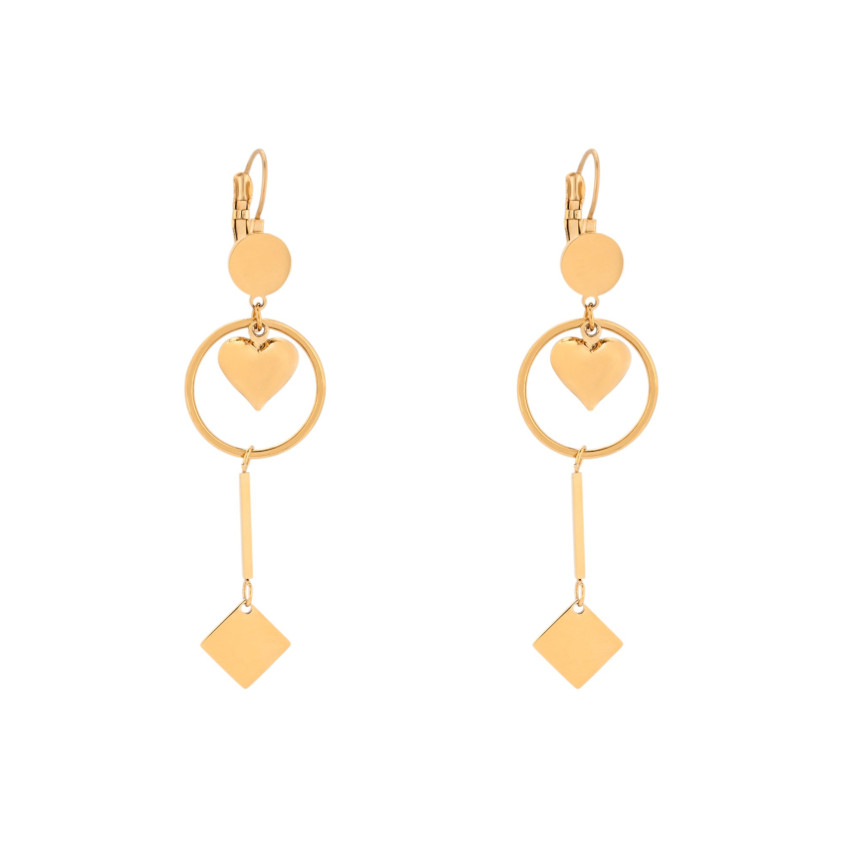 Boucles d\'oreilles acier suspendu avec cercle et coeur GB