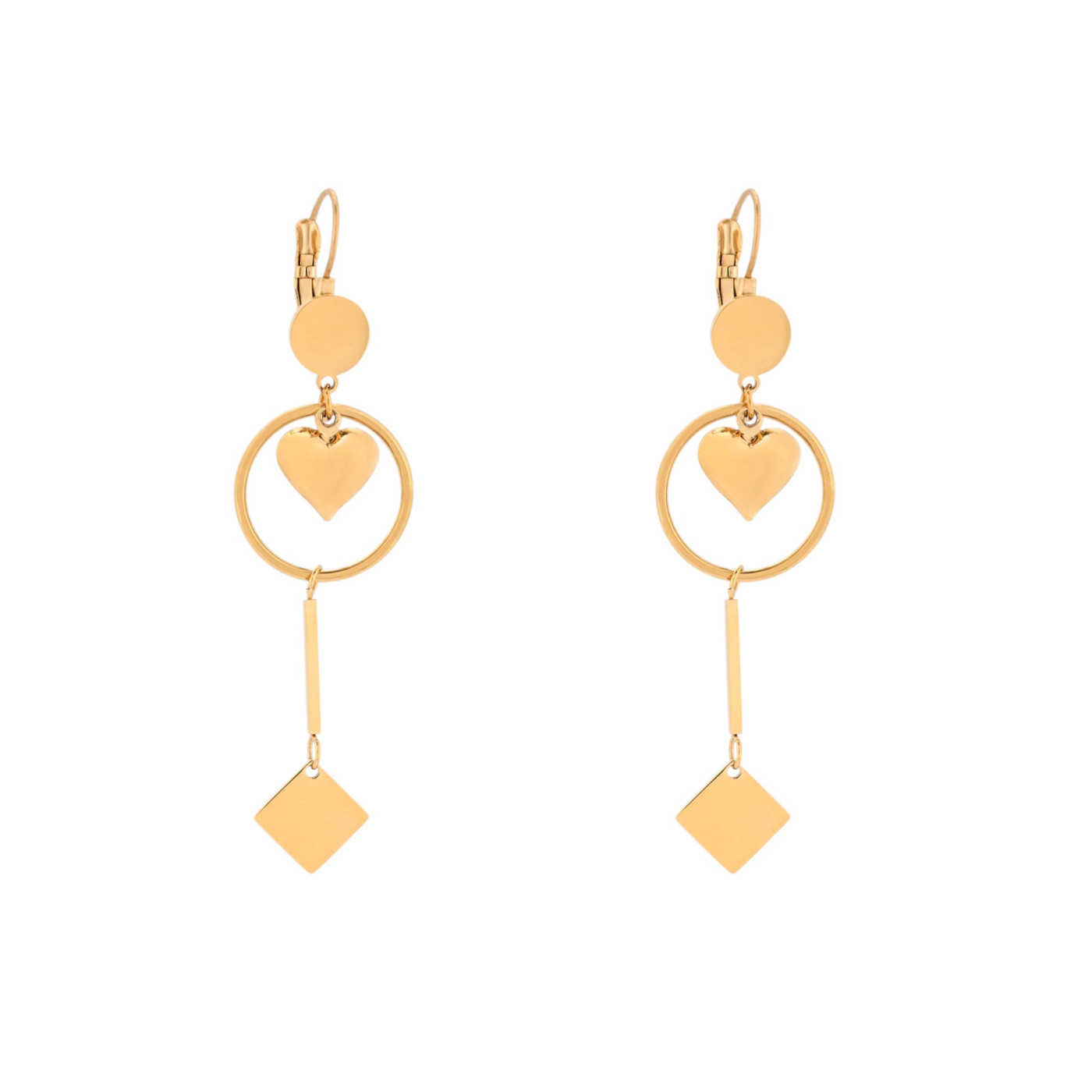 Boucles d\'oreilles acier suspendu avec cercle et coeur GB