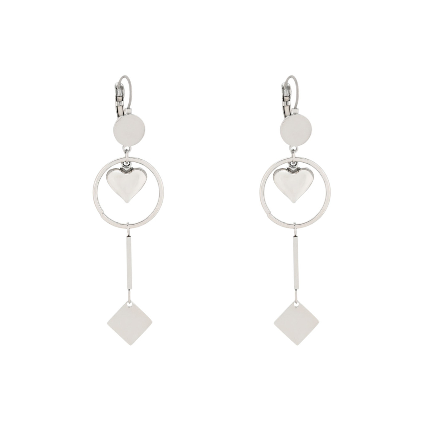Pendientes acero colgado con círculo y corazón GB