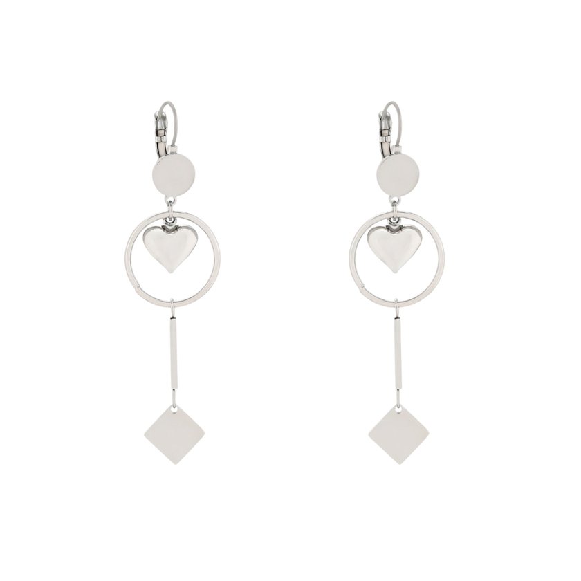 Boucles d'oreilles acier suspendu avec cercle et coeur GB