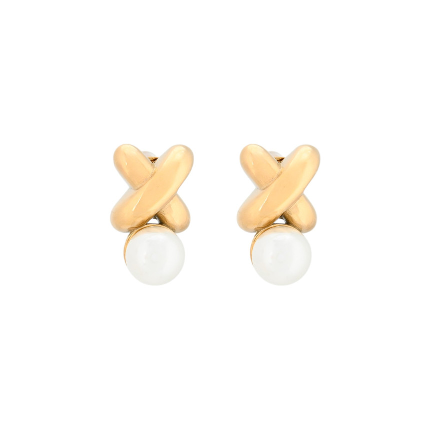 Boucles d\'oreilles X en acier avec perle GB