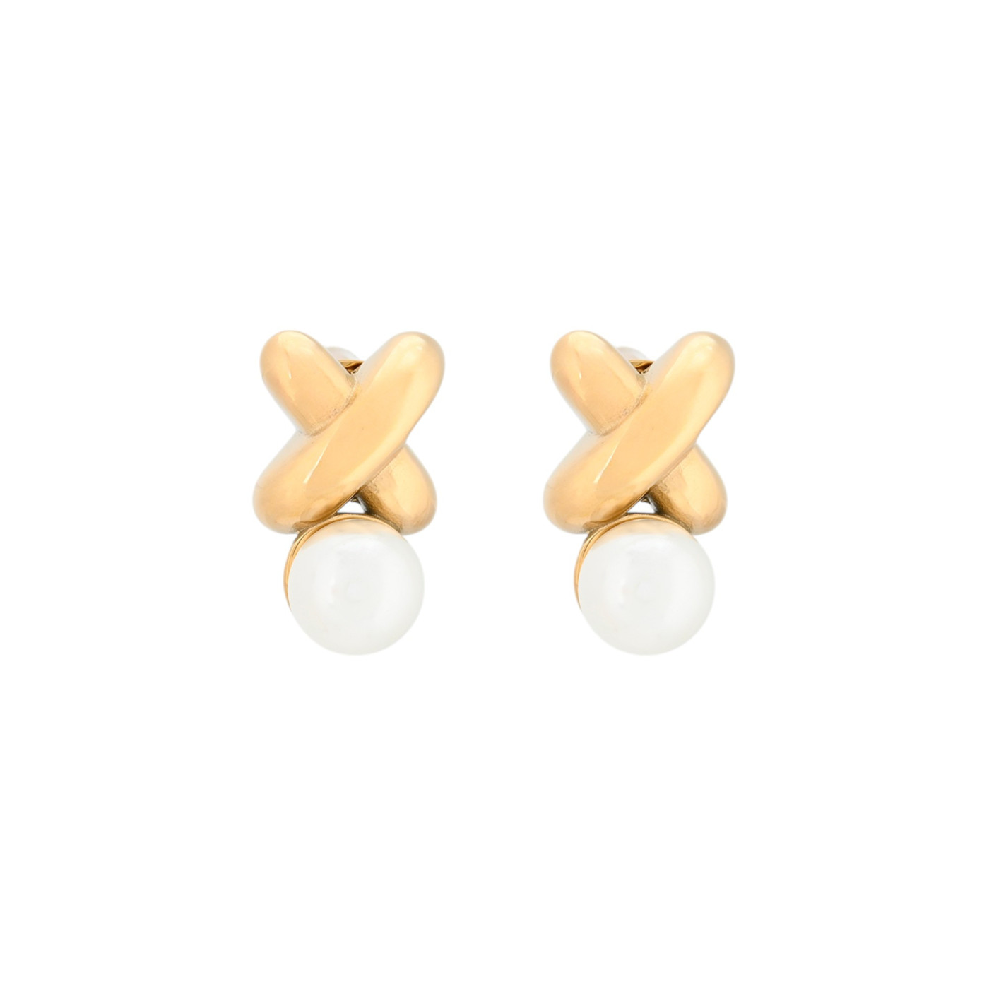 Orecchini X in acciaio con perla GB