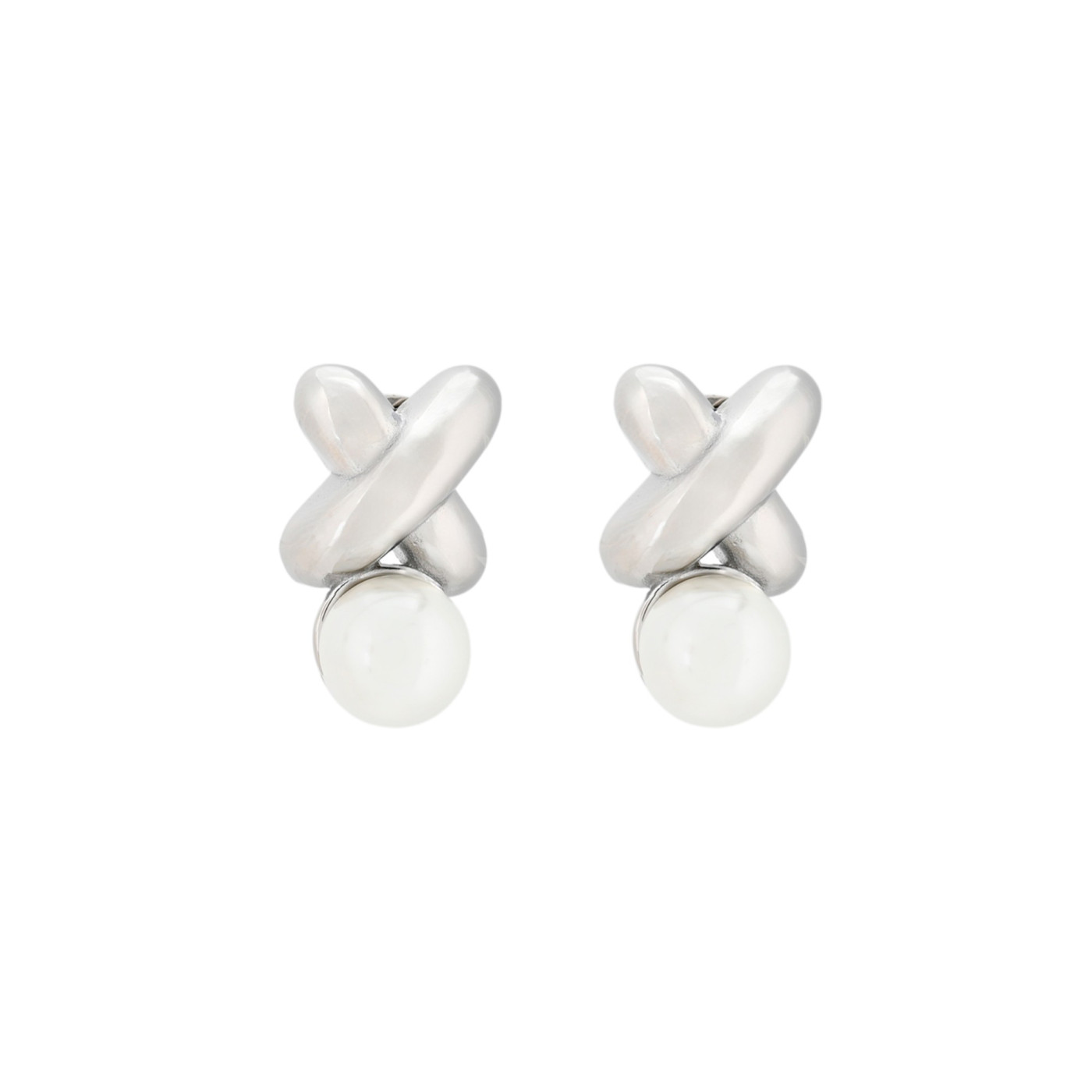 Orecchini X in acciaio con perla GB