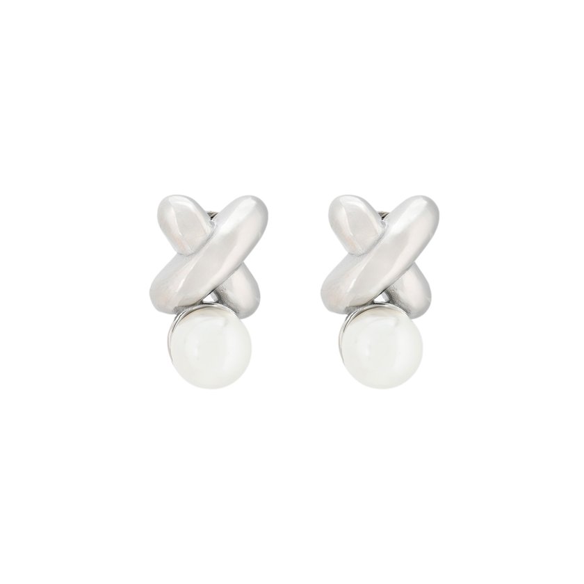 Boucles d'oreilles X en acier avec perle GB