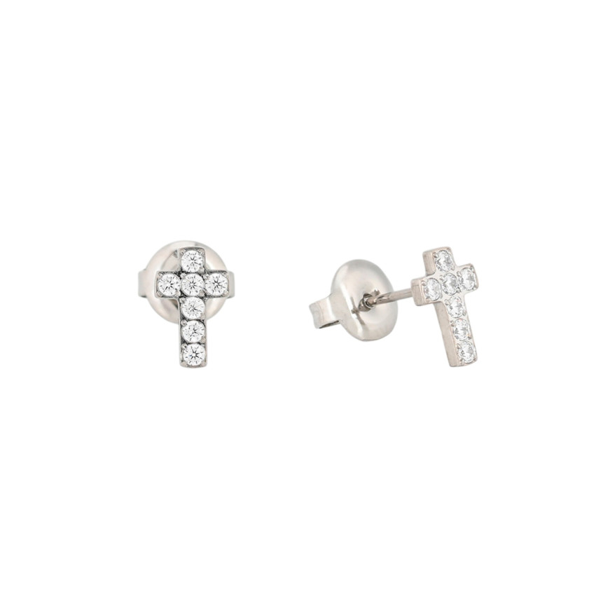 Delicate earrings with cross and zirconias