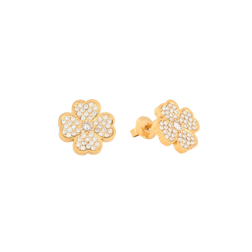 Steel earrings clover zirconie GB