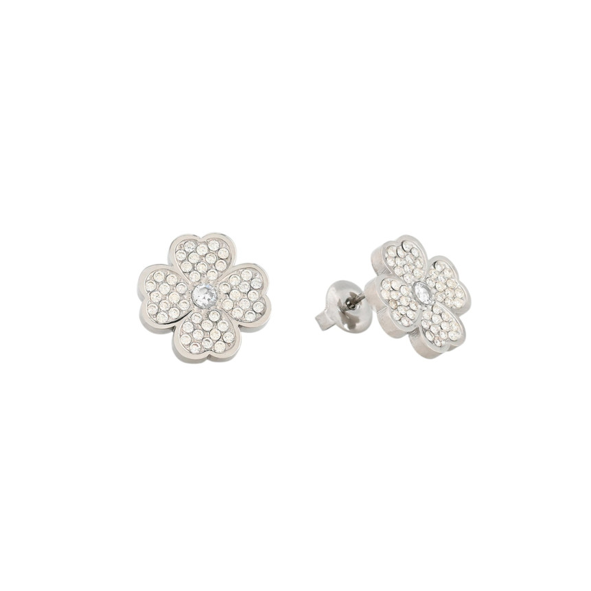 Steel earrings clover zirconie GB