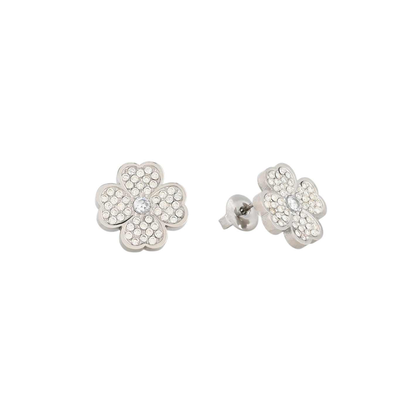 Boucles d\'oreilles en acier trèfle zircone GB