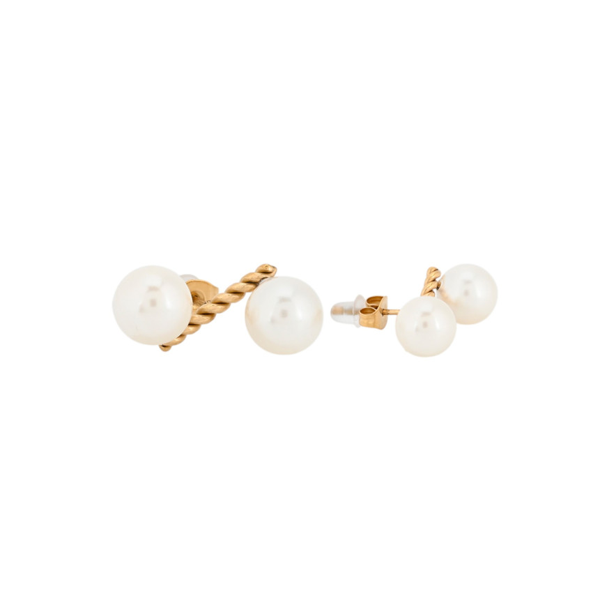 Steel earrings double pearls GB