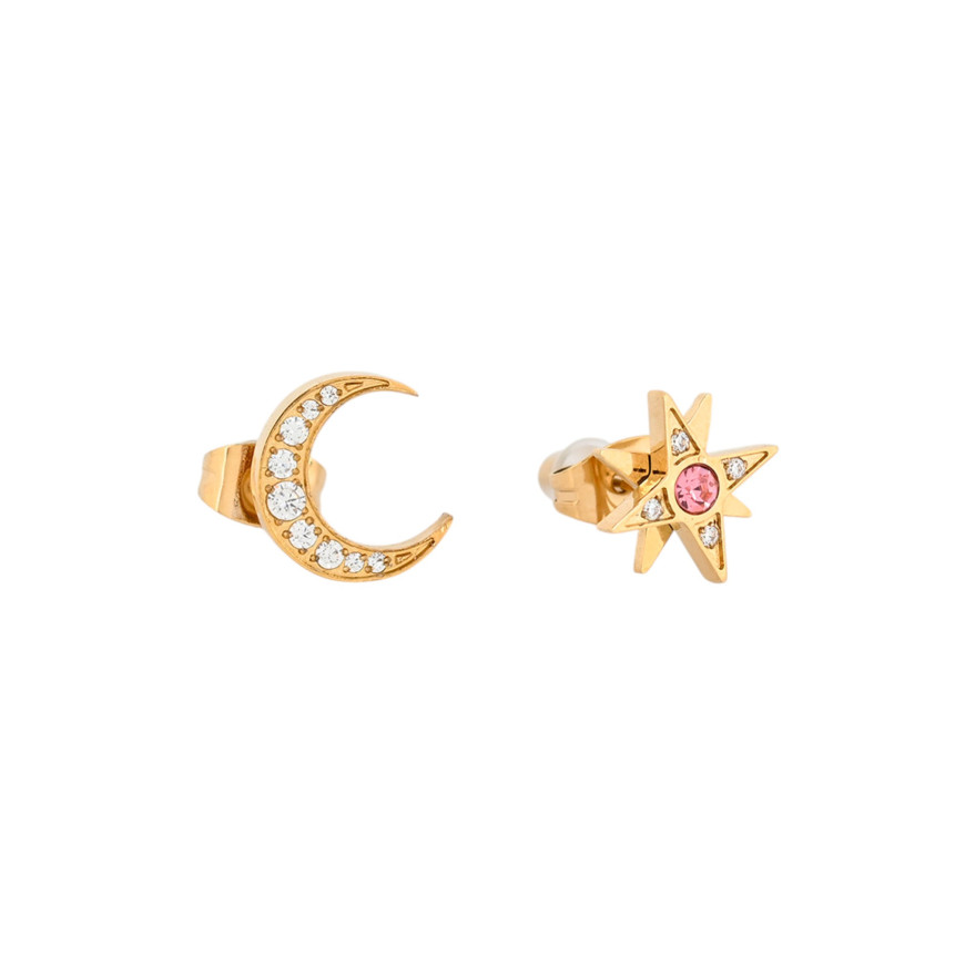 Boucles d\'oreilles en acier avec étoile et lune