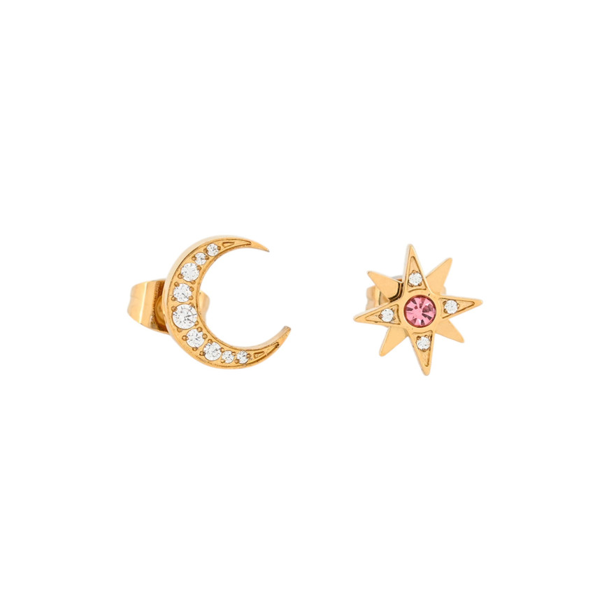 Boucles d\'oreilles en acier avec étoile et lune