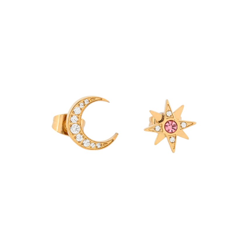 Brincos aço com estrela e lua