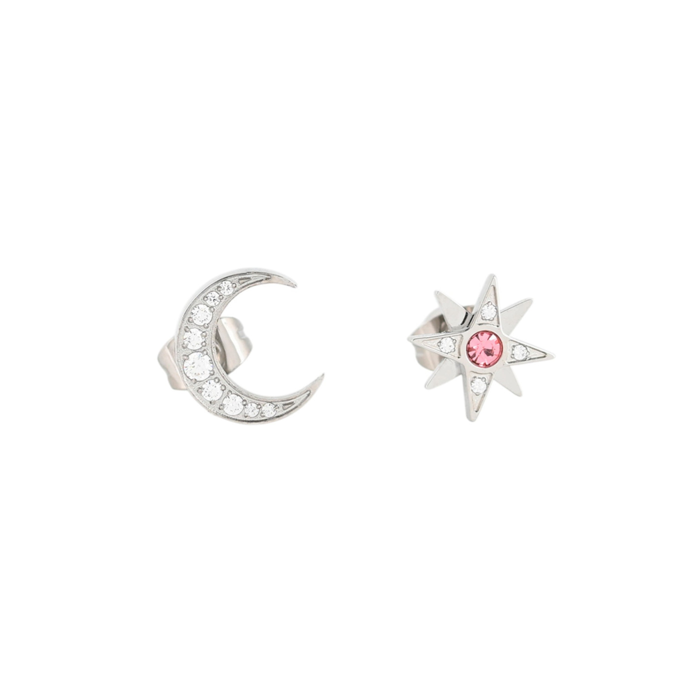 Boucles d\'oreilles en acier avec étoile et lune