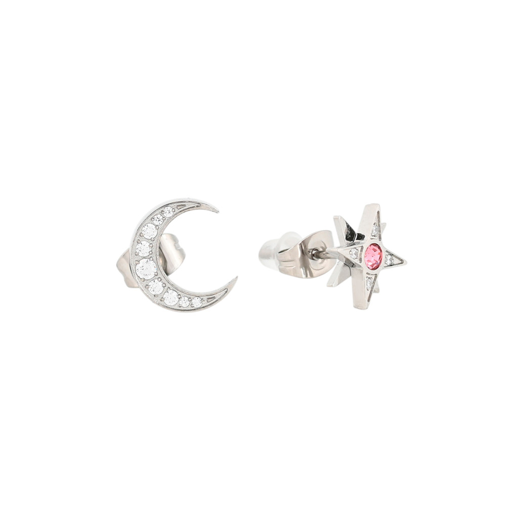 Boucles d\'oreilles en acier avec étoile et lune