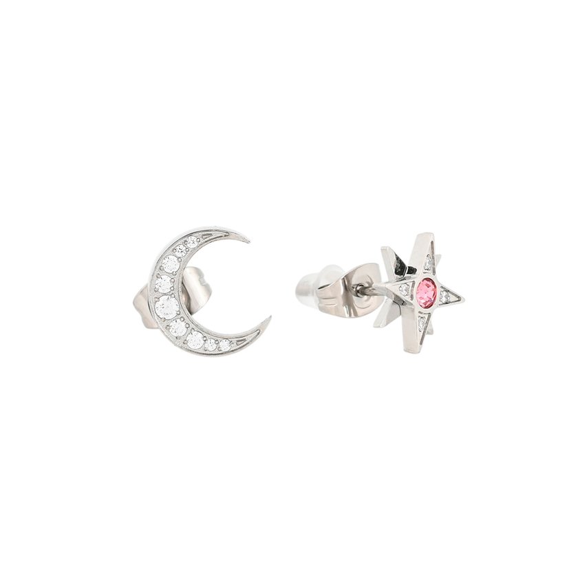 Boucles d'oreilles en acier avec étoile et lune