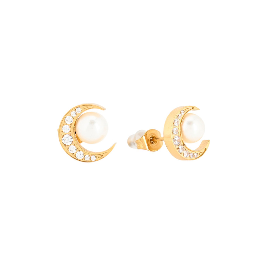 Shiny moon earrings with pearl GB