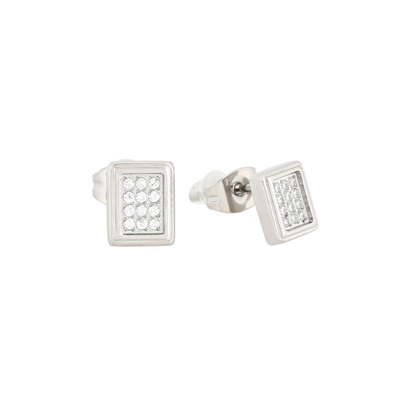 Boucles d\'oreilles rectangulaires en acier avec zircons