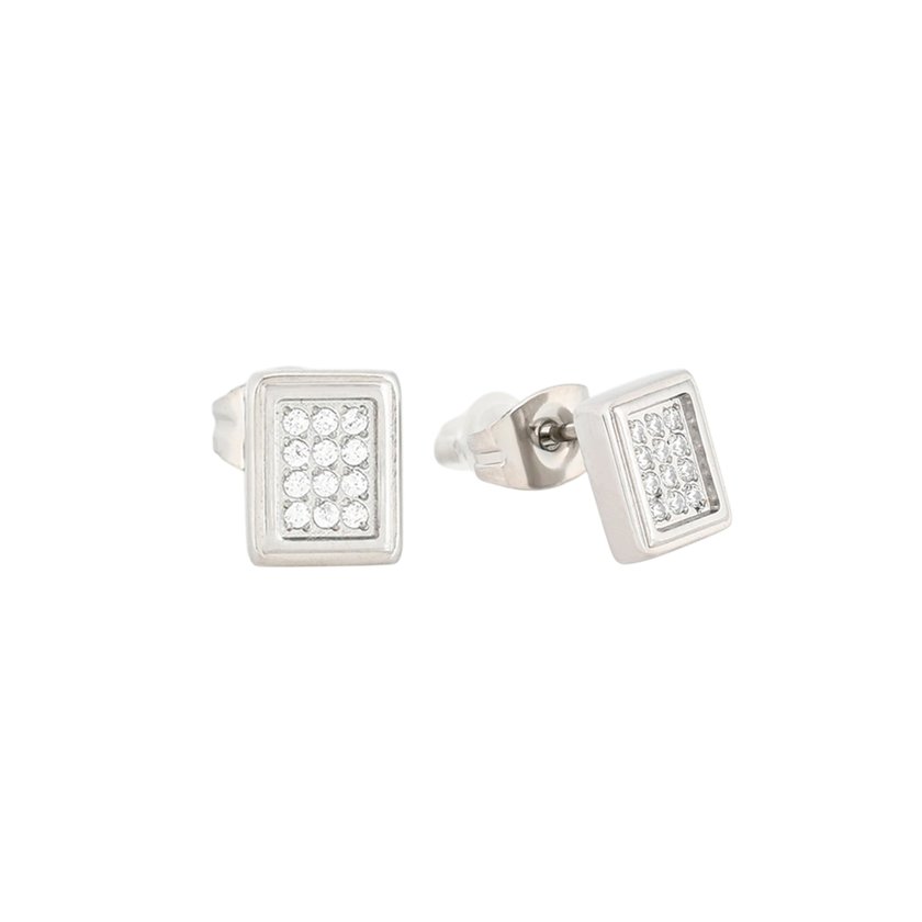 Rectangular steel earrings with zirconias