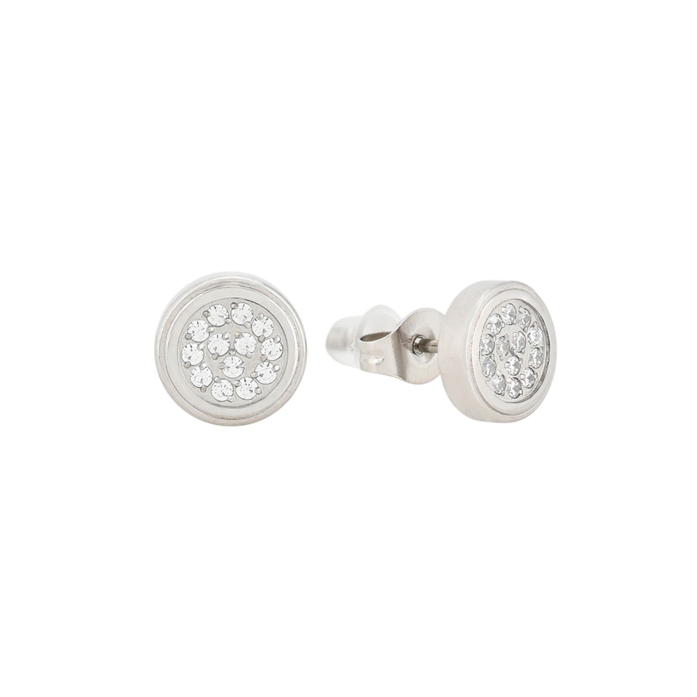 Boucles d\'oreilles rondes en acier avec zircons