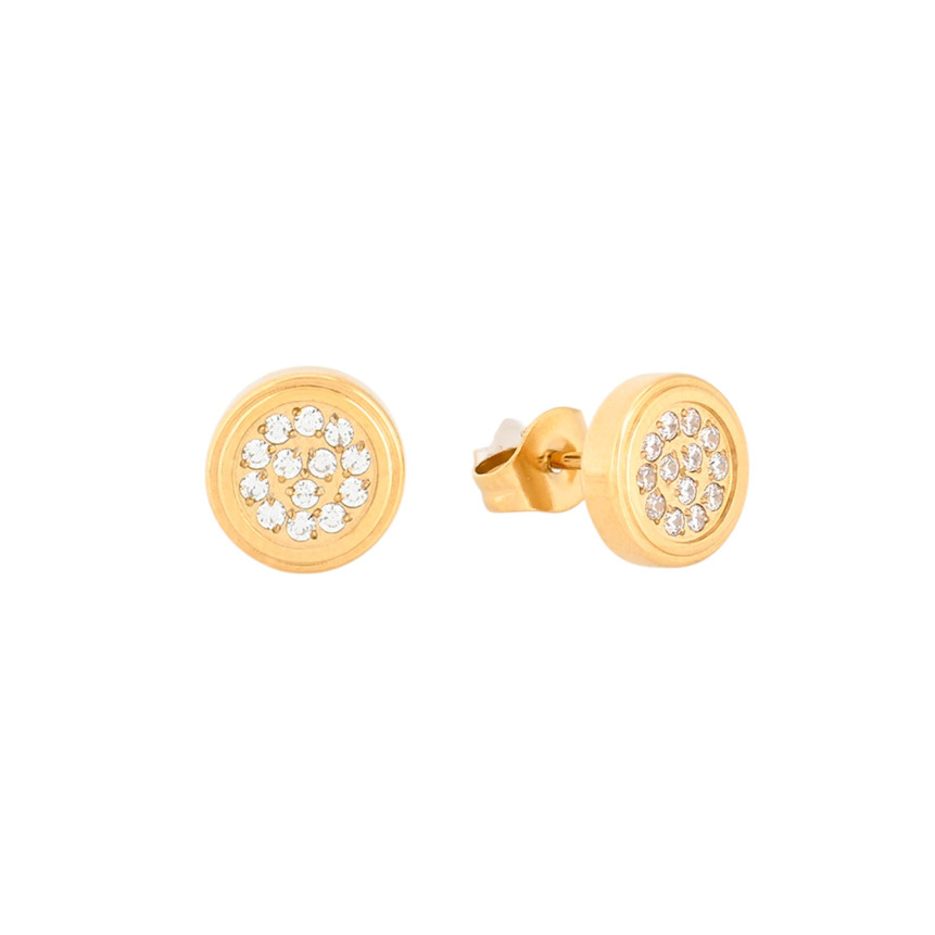 Round steel earrings with zirconias