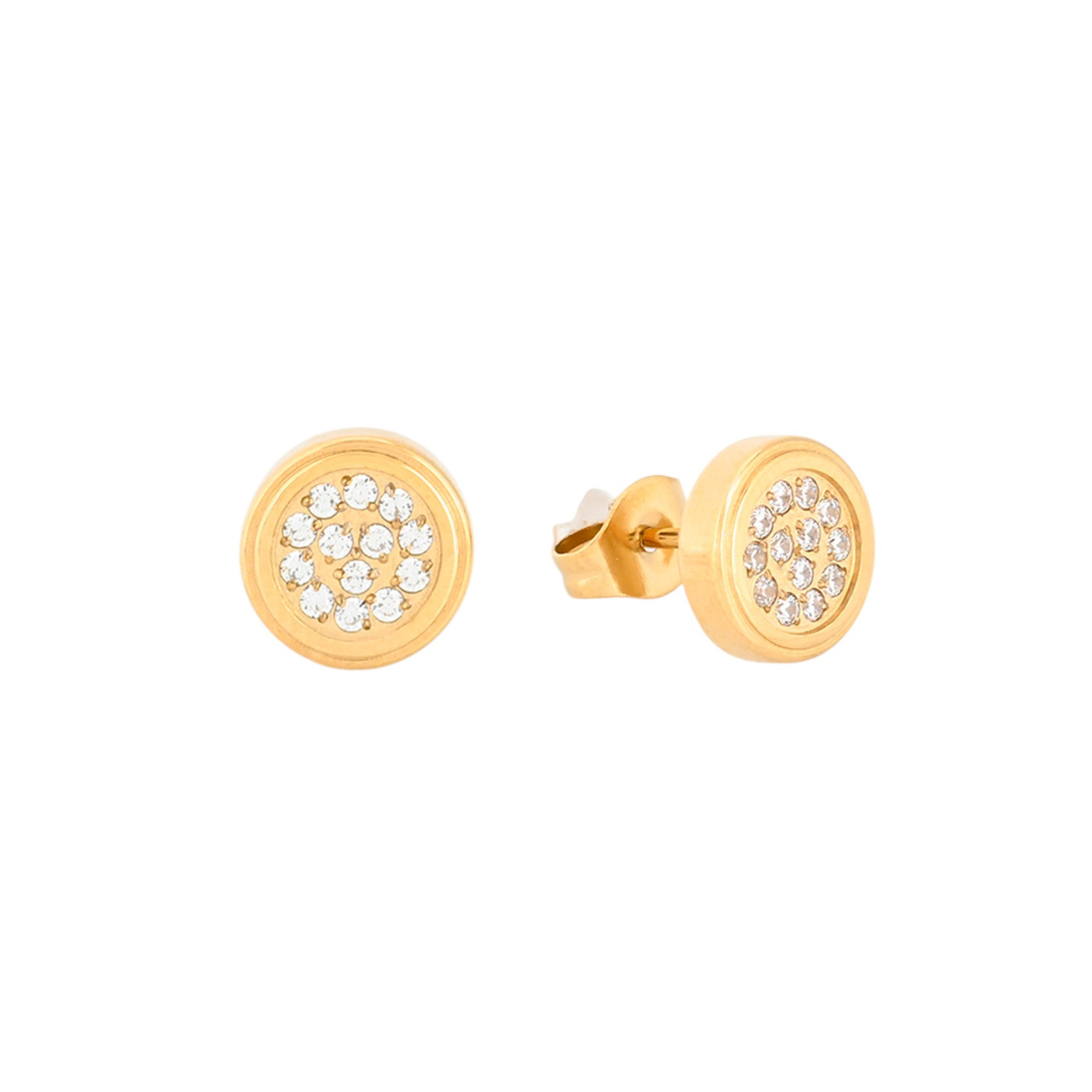 Boucles d\'oreilles rondes en acier avec zircons