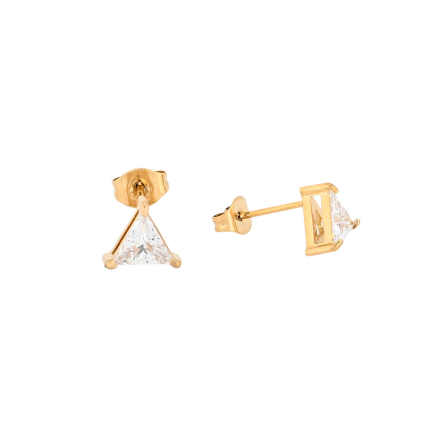 Steel earrings triangular stone GB
