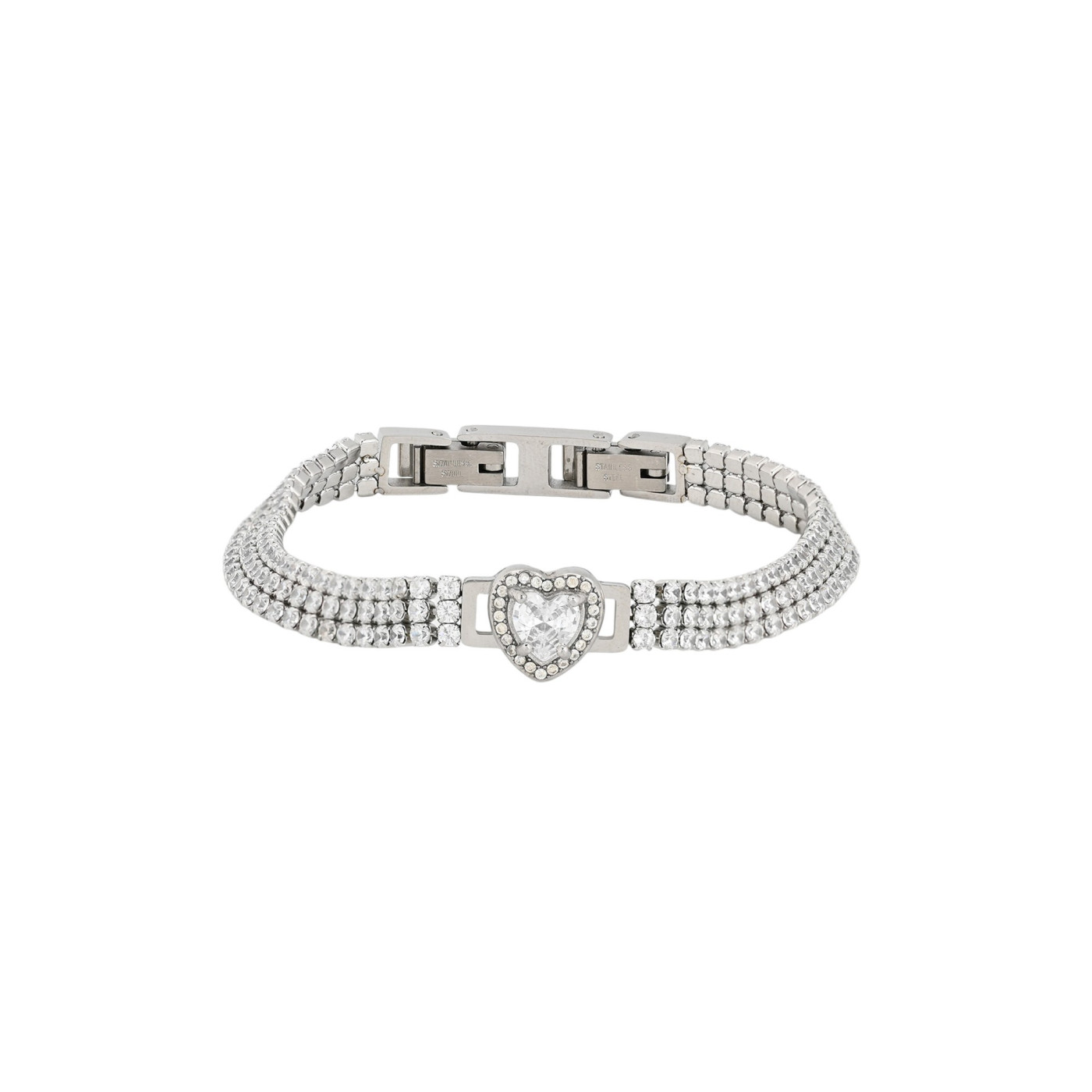 Pulsera de malla con circonitas y corazón GB