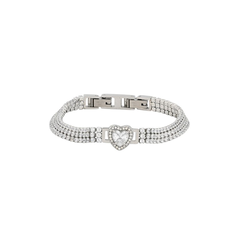 Pulseira malha com zircônias e coração GB