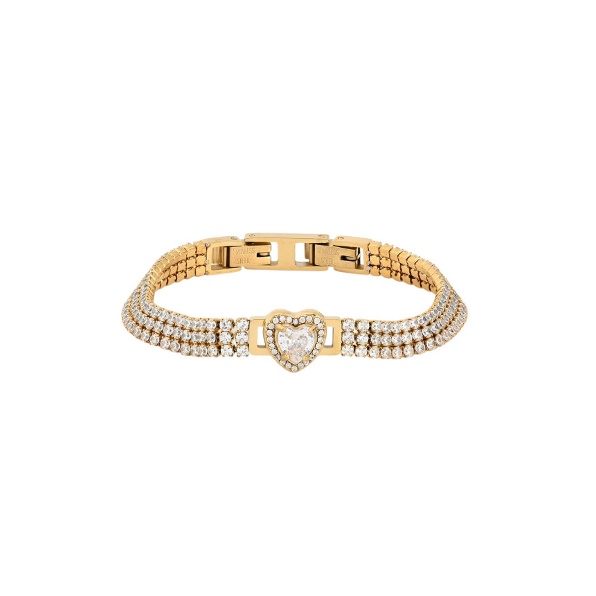 Pulseira malha com zircônias e coração GB