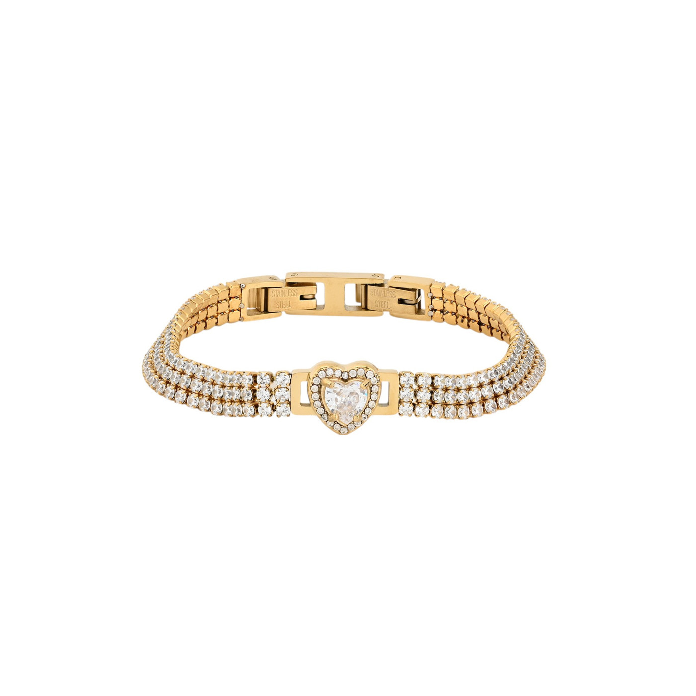 Pulseira malha com zircônias e coração GB