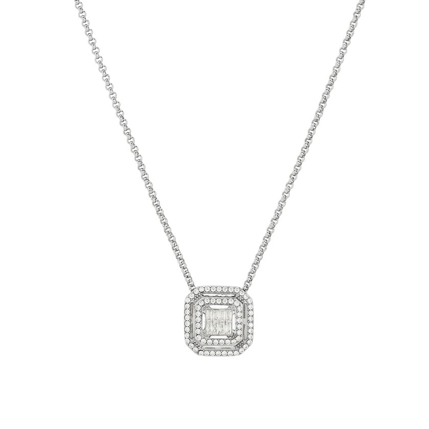 Delicate square necklace with diamonds