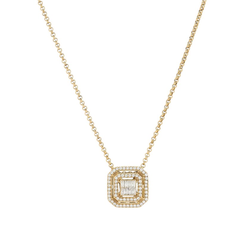 Delicate square necklace with diamonds