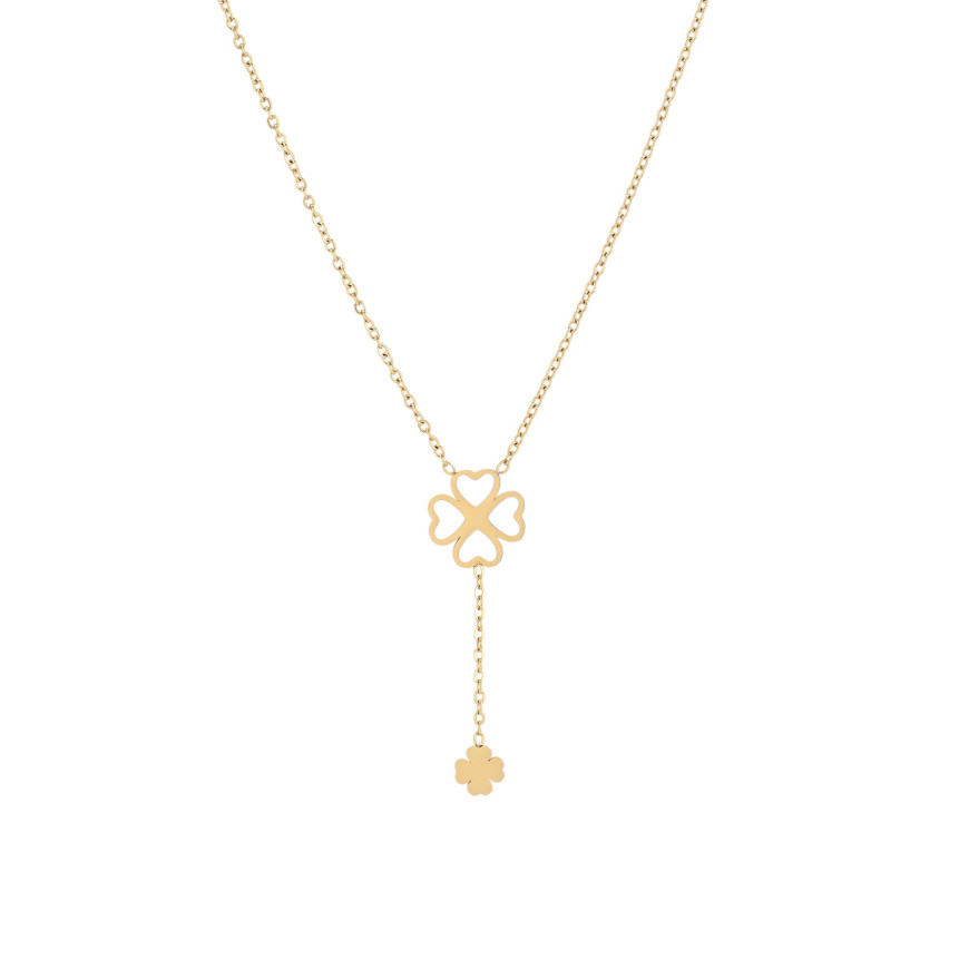 Steel necklace double clover GB