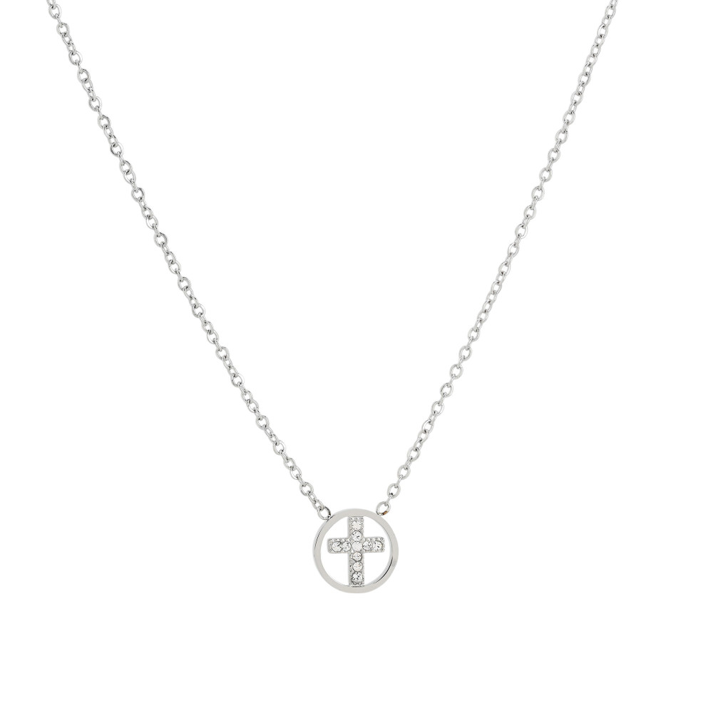 Collier en acier croix avec brilliantes GB