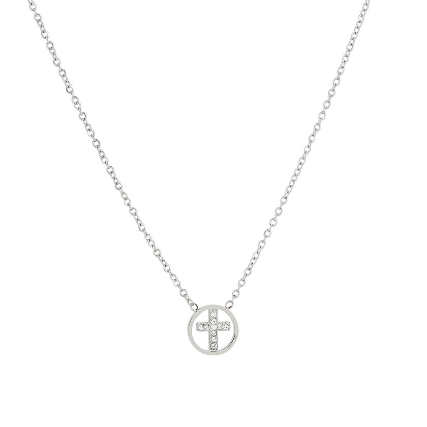 Collar en acero cruz con brillantes GB