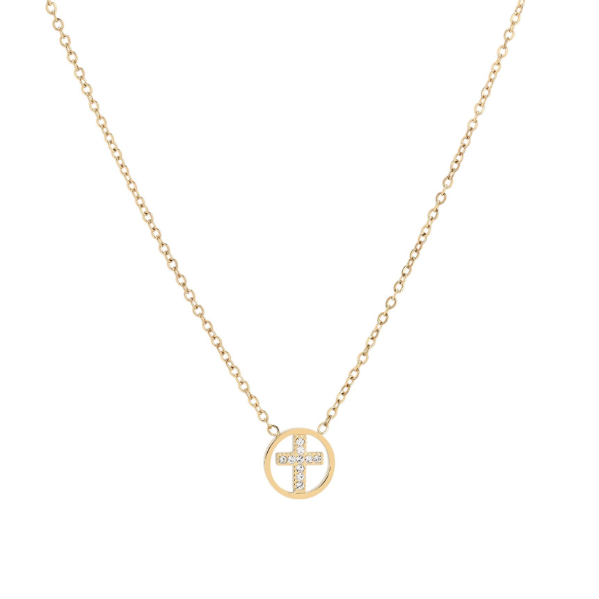 Steel necklace cross with brilliants GB