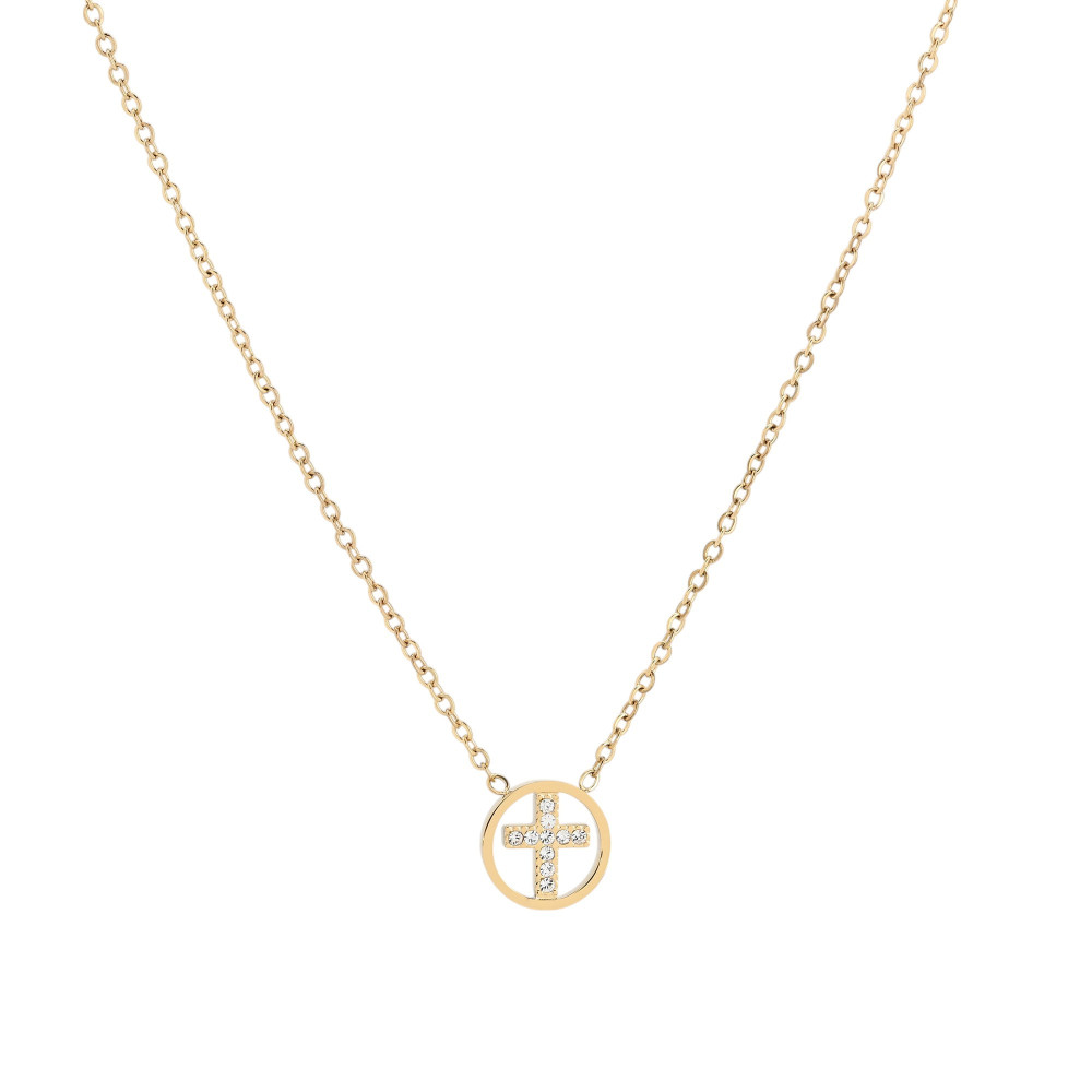 Collier en acier croix avec brilliantes GB