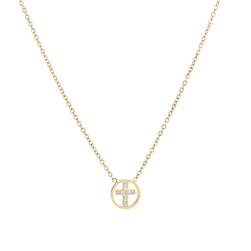 Collar en acero cruz con brillantes GB