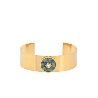 Pulseira rígida aço pedra natural com sol GB