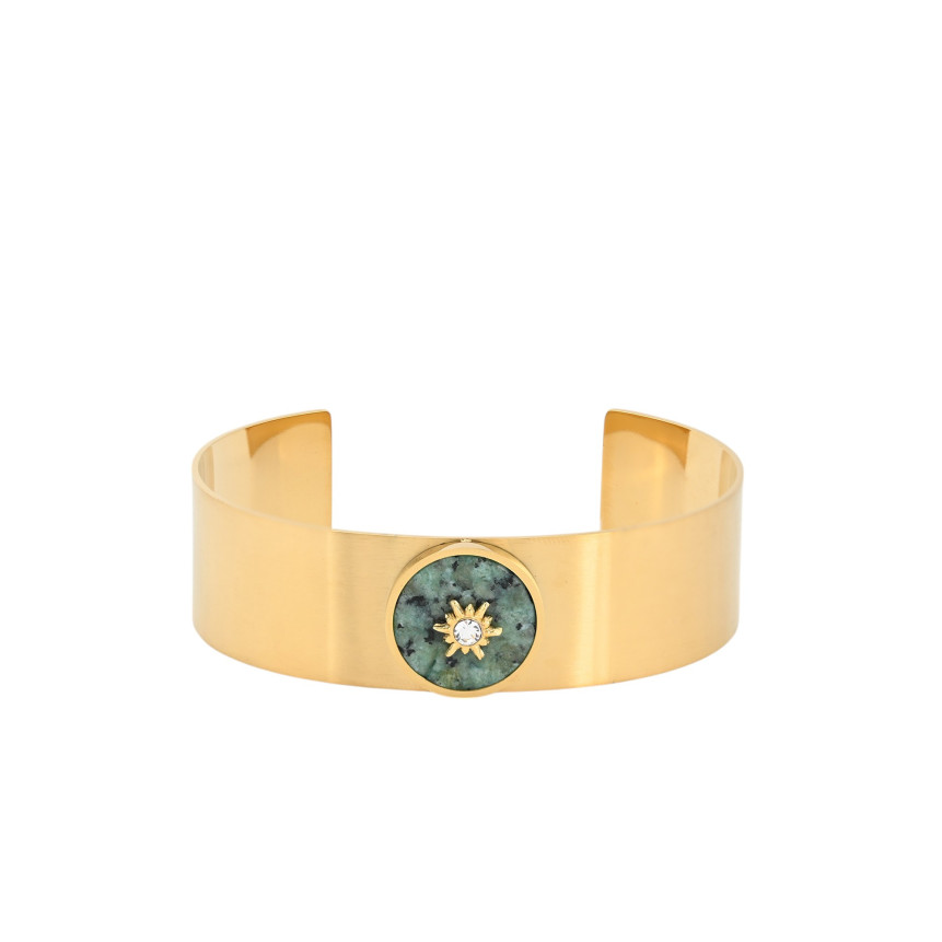 Pulseira rígida aço pedra natural com sol GB