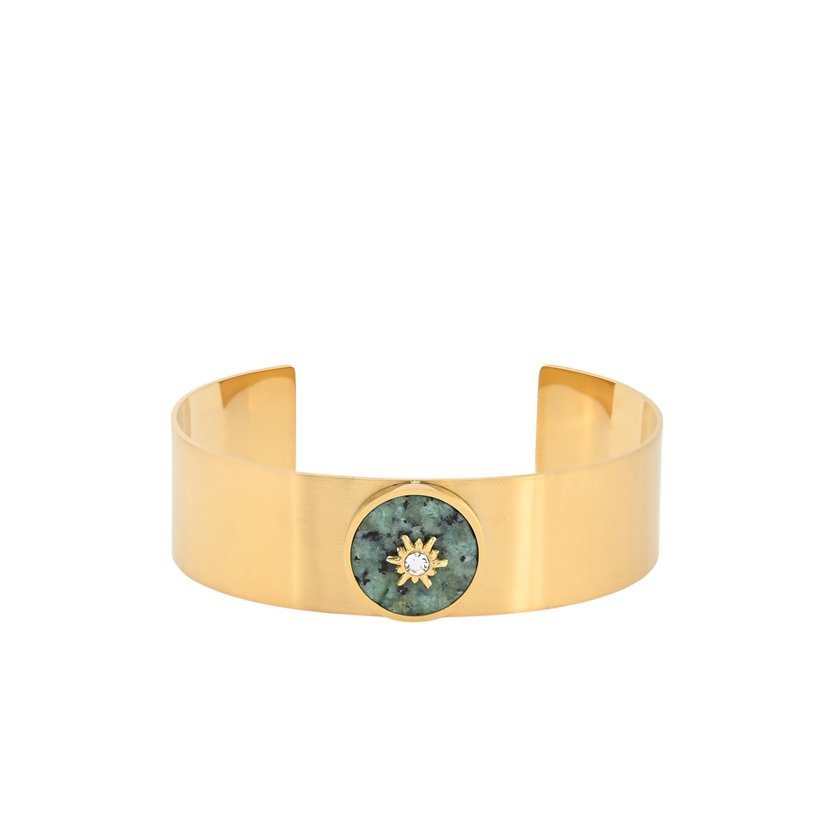 Pulseira rígida aço pedra natural com sol GB