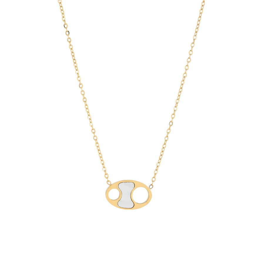 Steel necklace with mother pearl GB