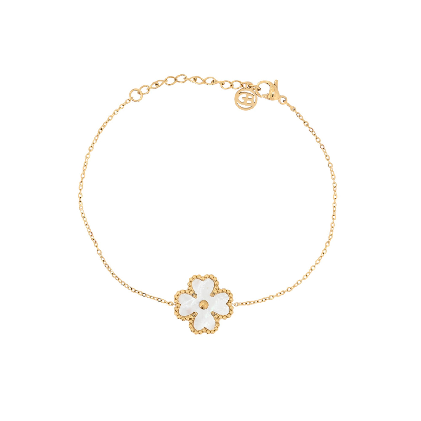 Pulseira em aço trevo textura e madrepérola GB