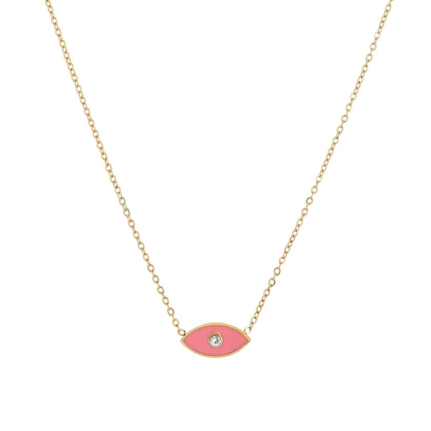 Collar en acero ojo rosa GB