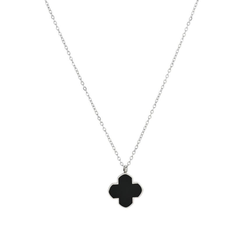 Steel necklace clover black GB