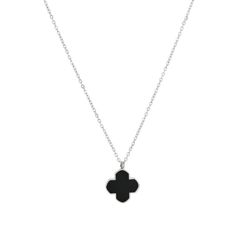 Collar en acero trébol negro GB