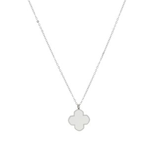 Steel necklace clover white GB
