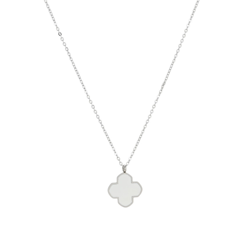 Steel necklace clover white GB