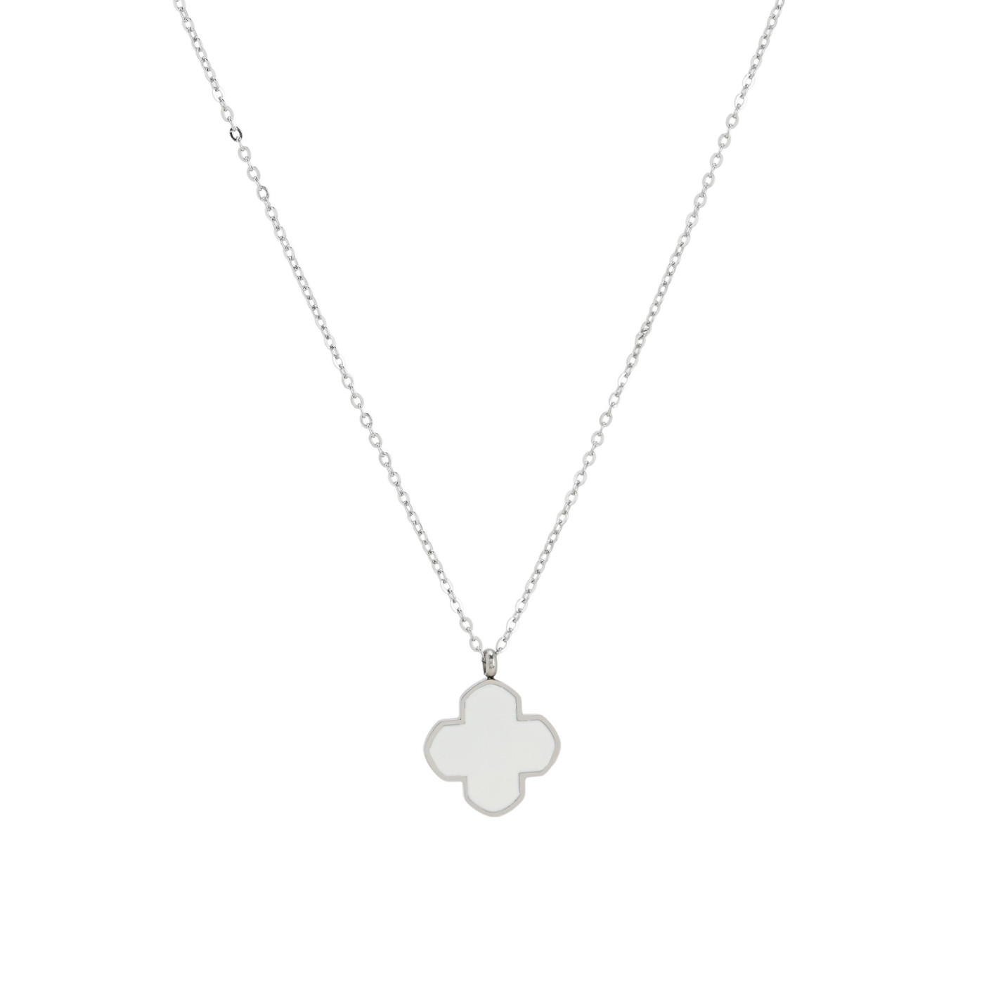 Collar en acero trébol blanco GB